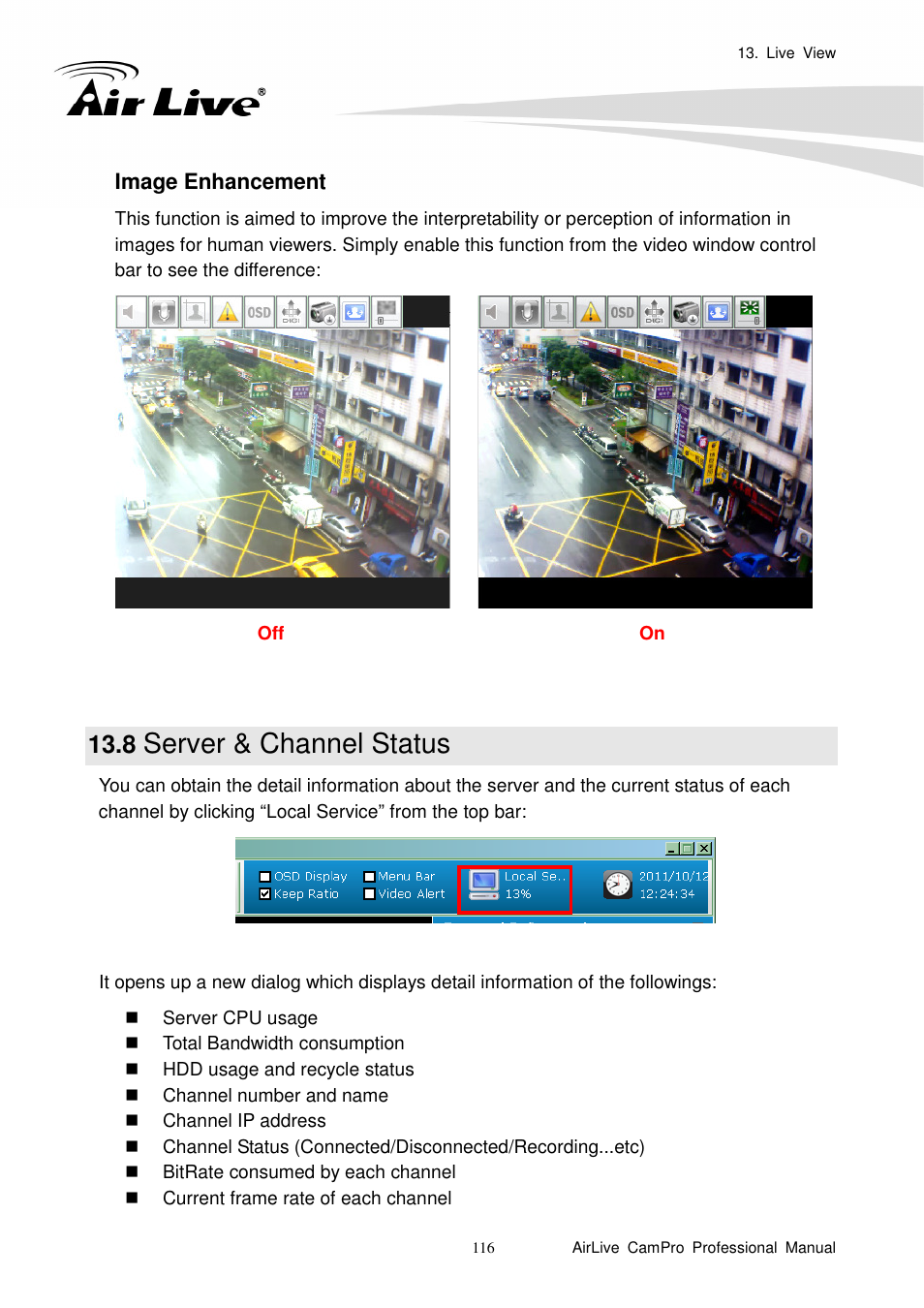 8 server & channel status, Server & channel status | AirLive CamPro Professional User Manual | Page 122 / 178