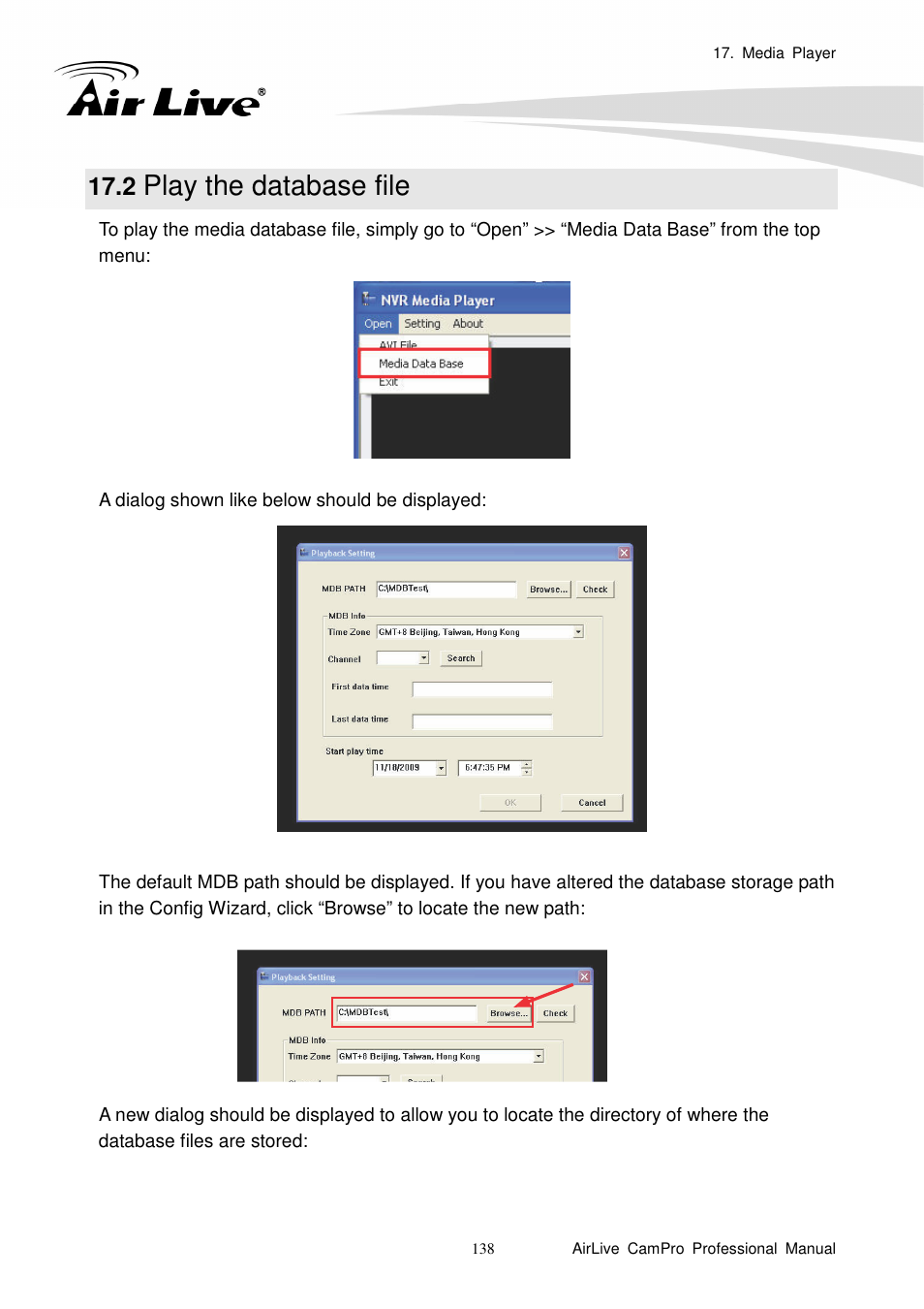 2 play the database file, Play the database file | AirLive CamPro Professional User Manual | Page 144 / 178