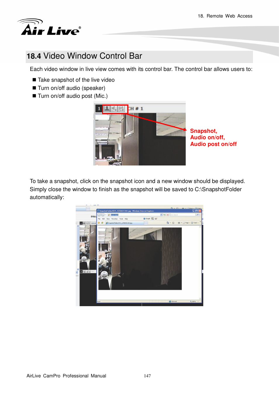 4 video window control bar, Video window control bar | AirLive CamPro Professional User Manual | Page 153 / 178