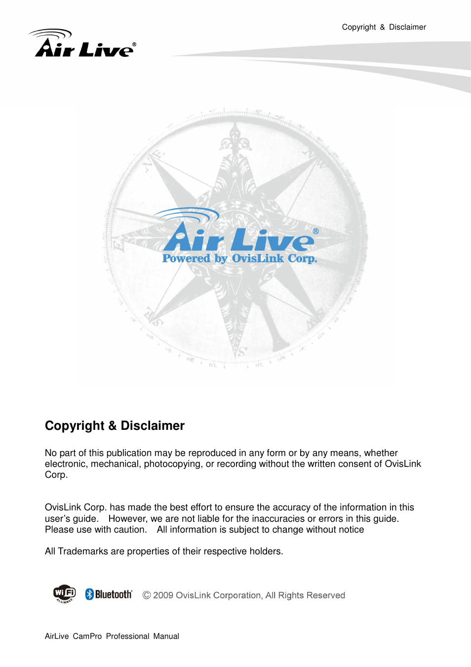 Copyright & disclaimer | AirLive CamPro Professional User Manual | Page 2 / 178