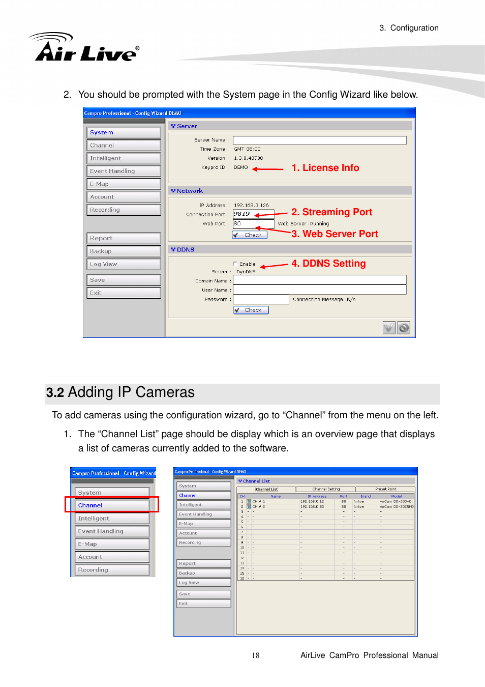 2 adding ip cameras, Adding ip cameras | AirLive CamPro Professional User Manual | Page 24 / 178