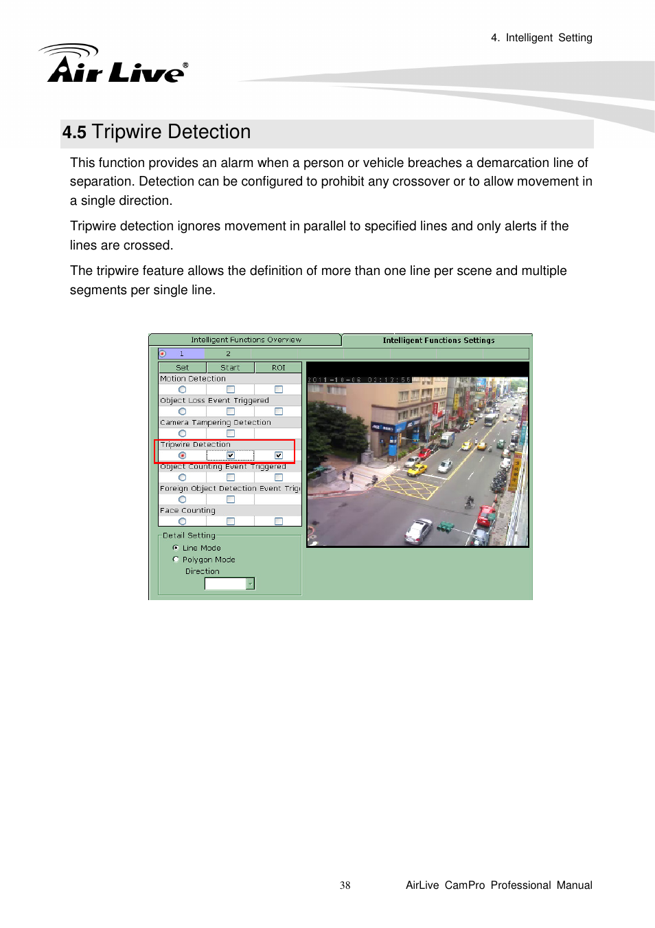 5 tripwire detection, Tripwire detection | AirLive CamPro Professional User Manual | Page 44 / 178