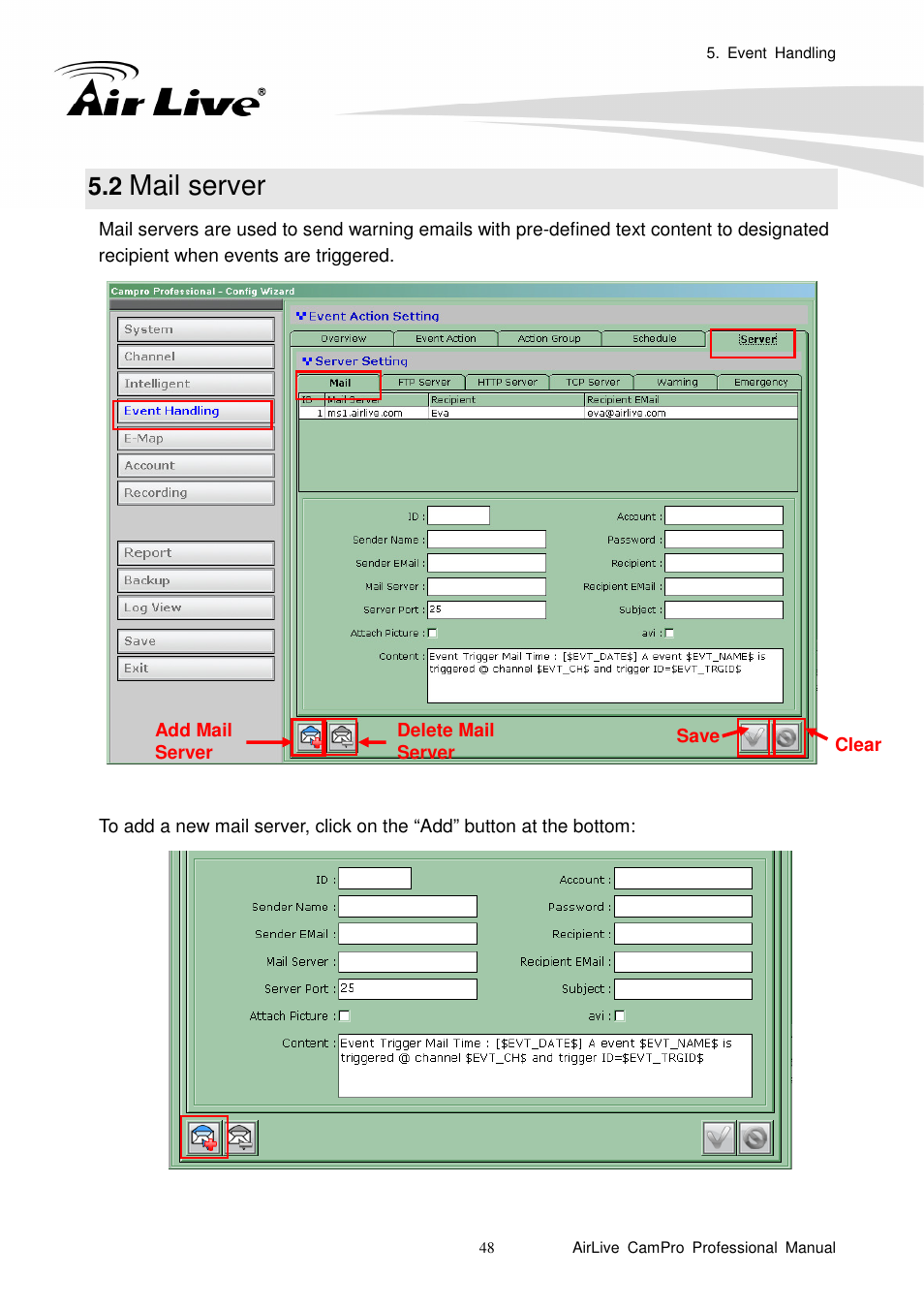 2 mail server, Mail server | AirLive CamPro Professional User Manual | Page 54 / 178