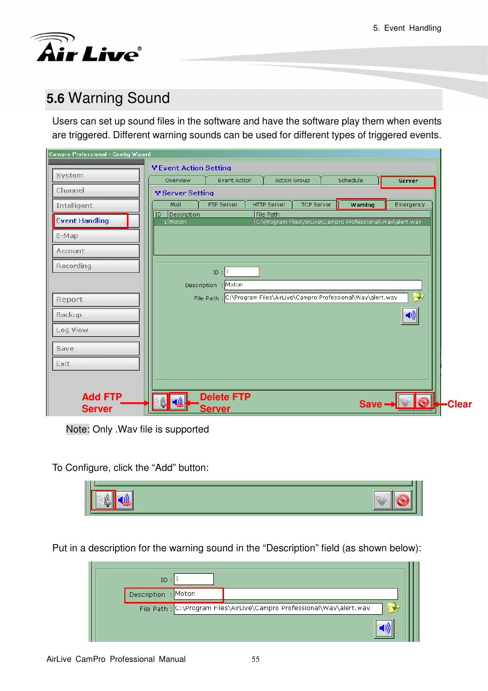 6 warning sound, Warning sound | AirLive CamPro Professional User Manual | Page 61 / 178