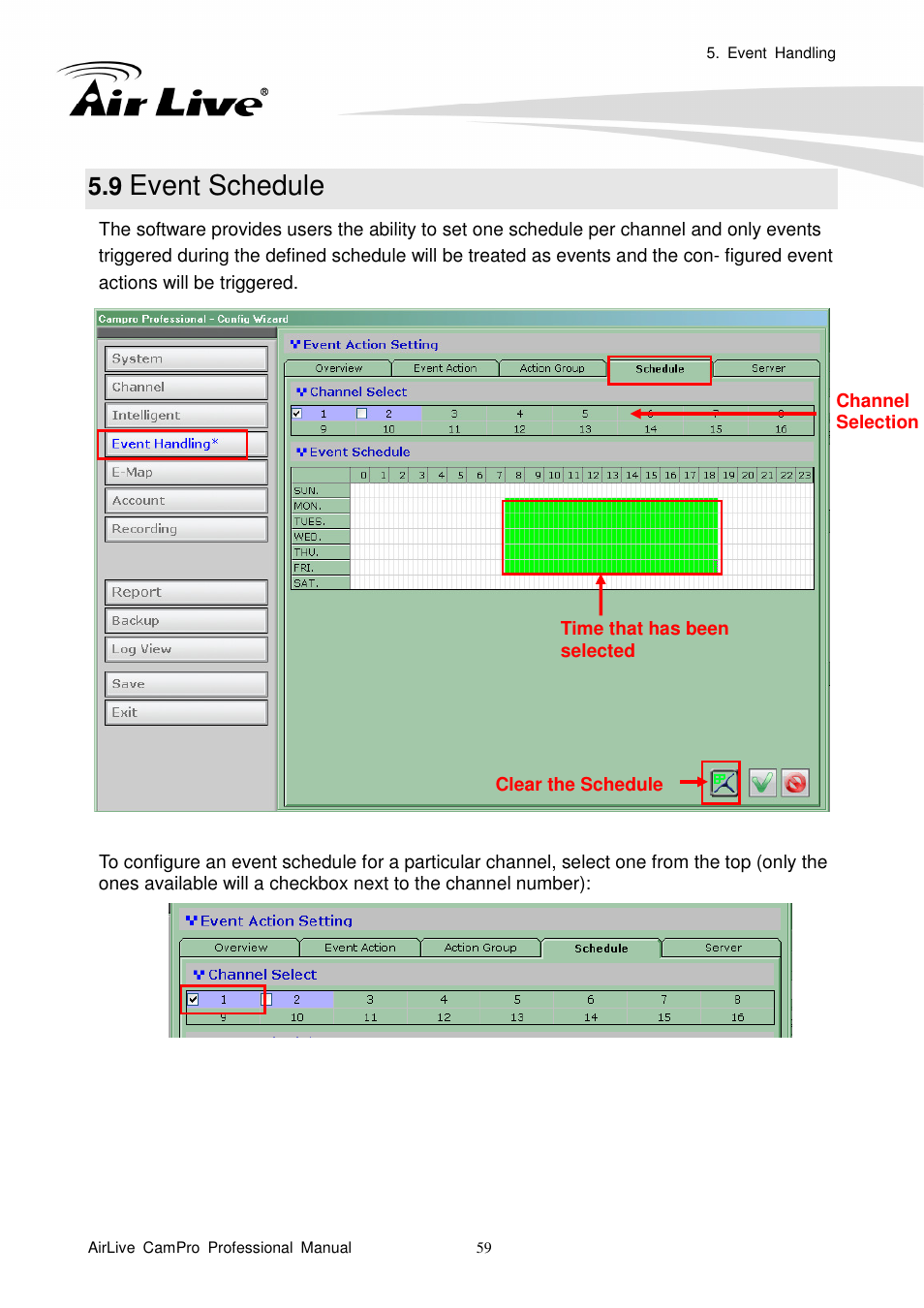 9 event schedule, Event schedule | AirLive CamPro Professional User Manual | Page 65 / 178