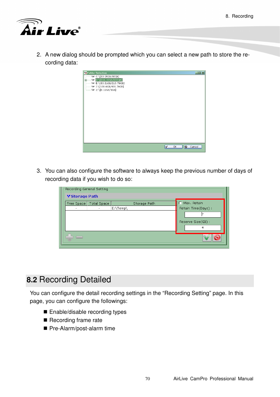 2 recording detailed, Recording detailed | AirLive CamPro Professional User Manual | Page 76 / 178