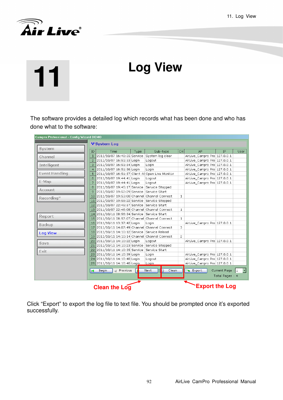 Log view | AirLive CamPro Professional User Manual | Page 98 / 178