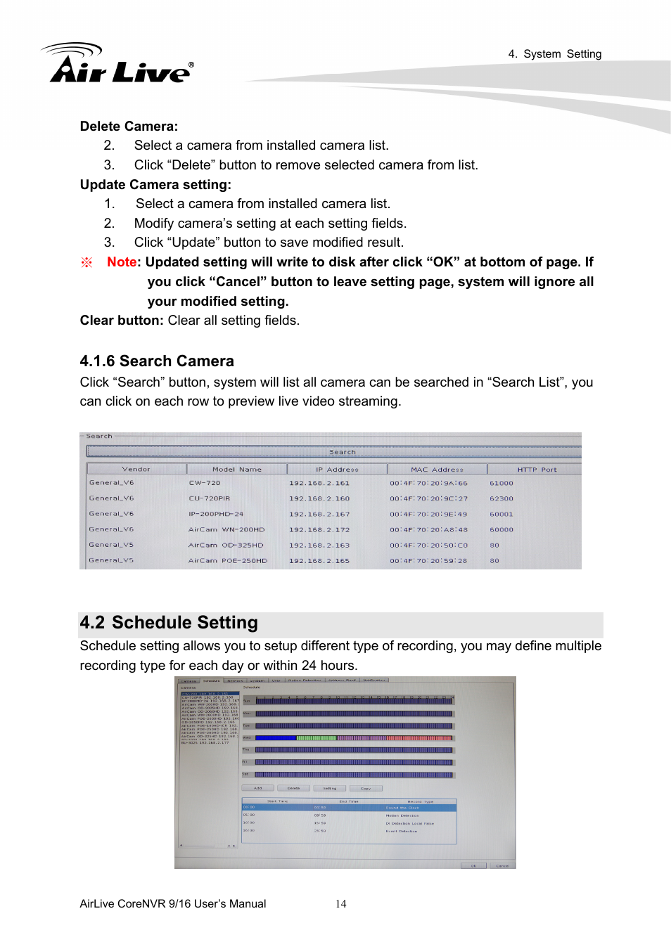 2 schedule setting | AirLive CoreNVR 9 User Manual | Page 20 / 55