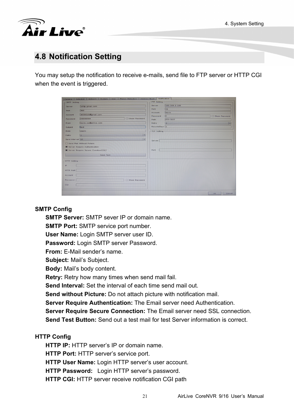 8 notification setting | AirLive CoreNVR 9 User Manual | Page 27 / 55
