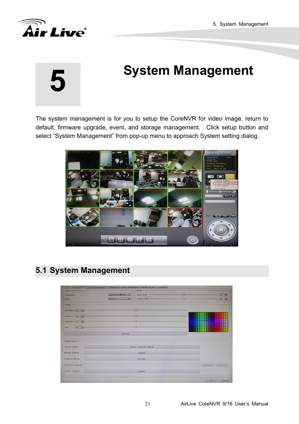 System management, 1 system management | AirLive CoreNVR 9 User Manual | Page 29 / 55