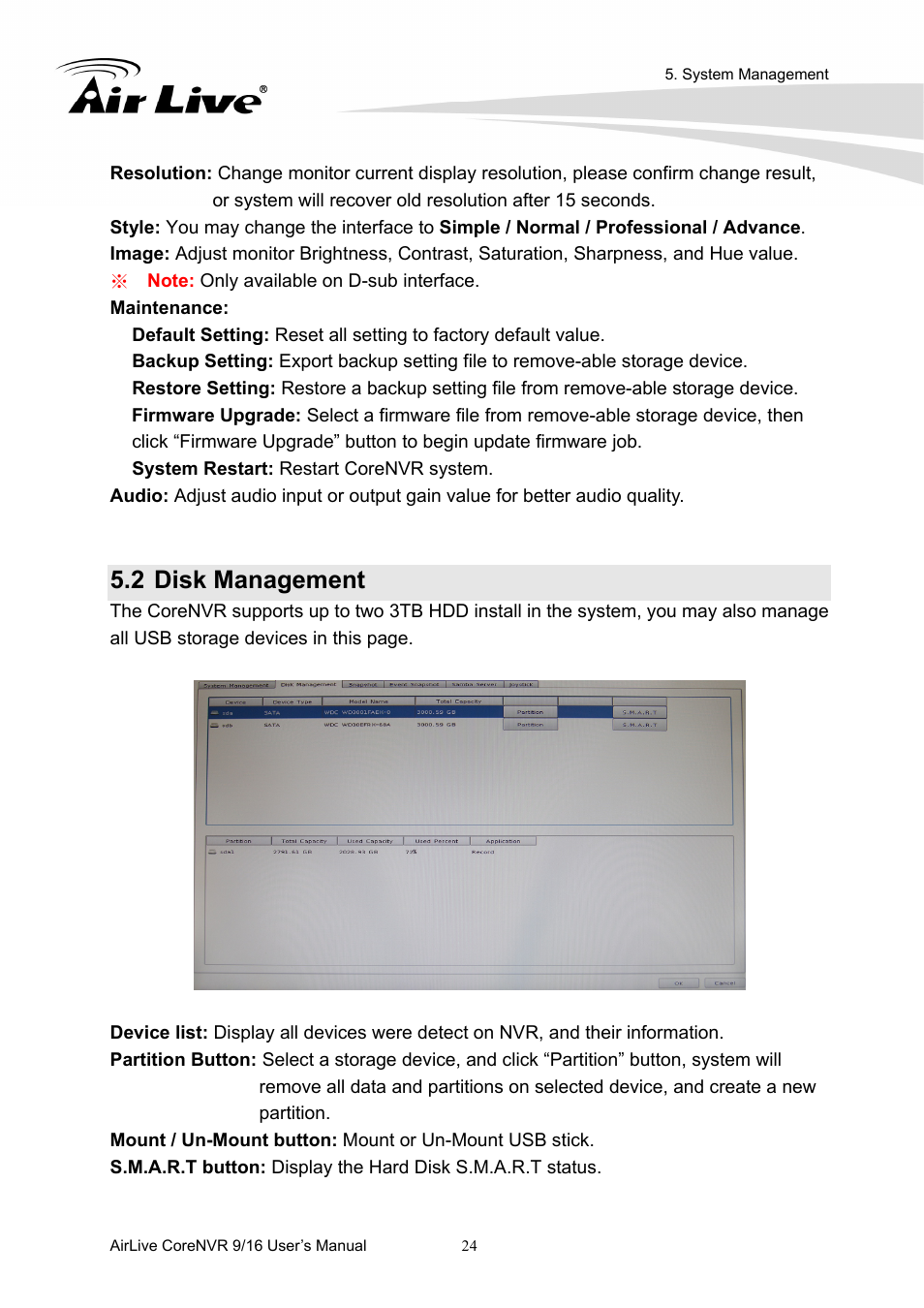 2 disk management | AirLive CoreNVR 9 User Manual | Page 30 / 55