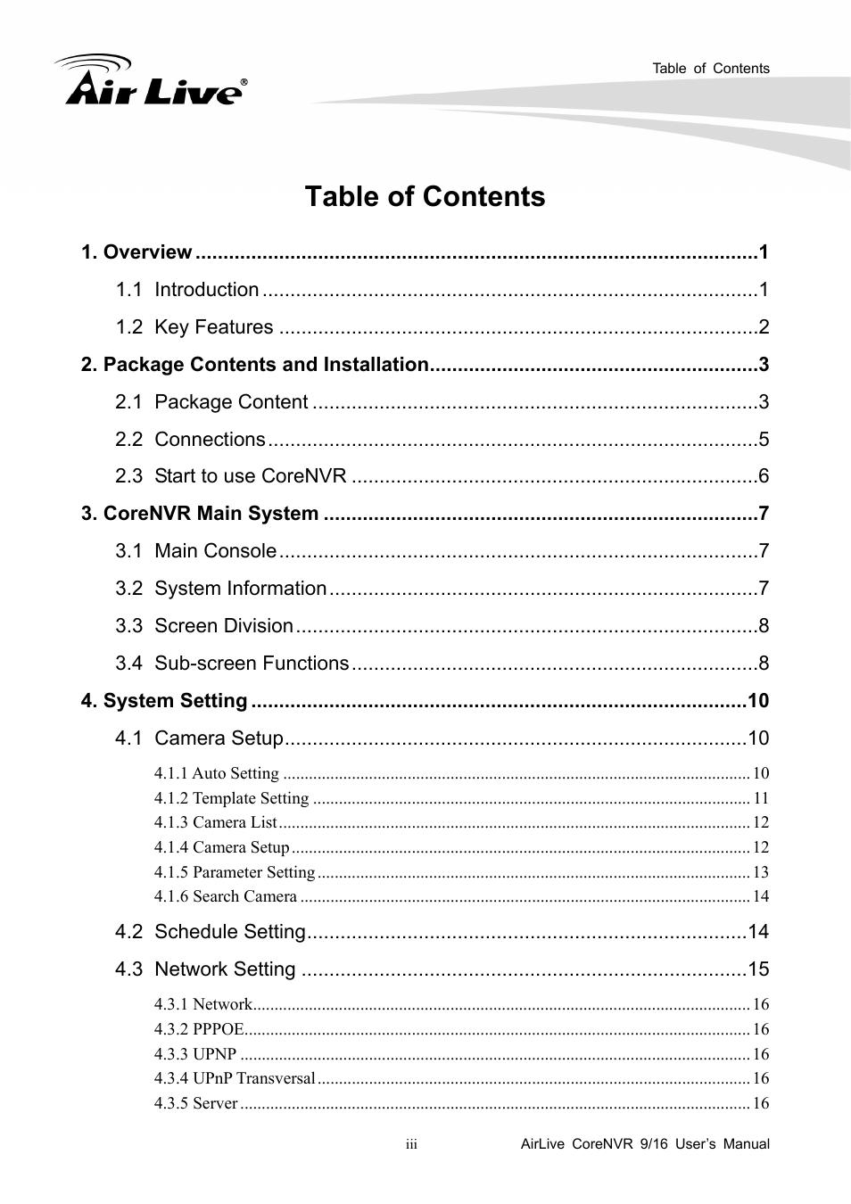 AirLive CoreNVR 9 User Manual | Page 4 / 55