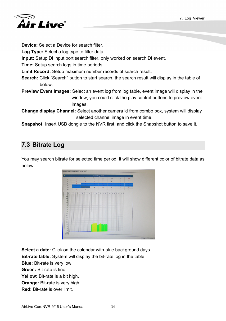 3 bitrate log | AirLive CoreNVR 9 User Manual | Page 40 / 55