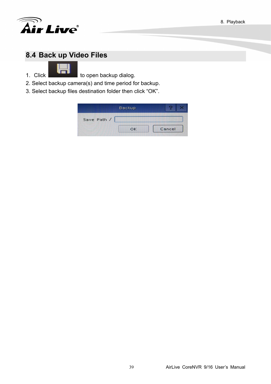 4 back up video files | AirLive CoreNVR 9 User Manual | Page 45 / 55
