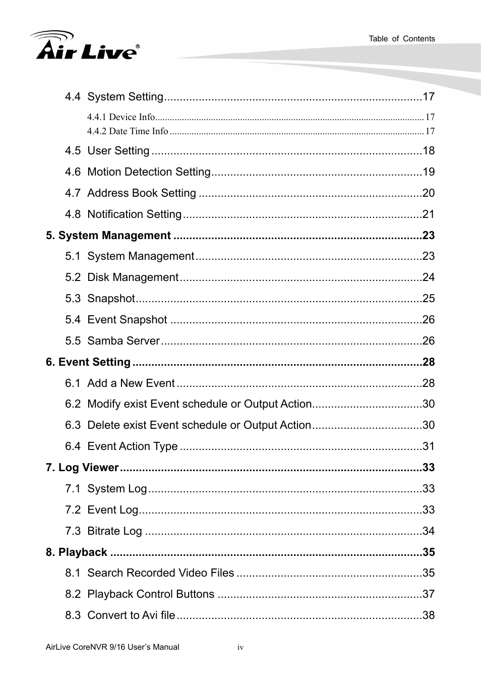 AirLive CoreNVR 9 User Manual | Page 5 / 55