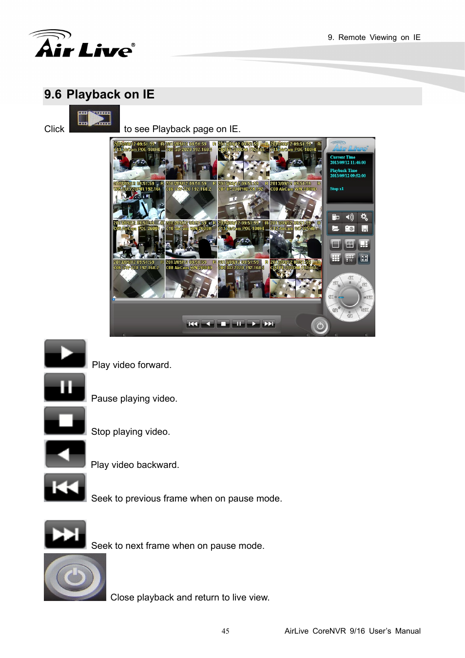 6 playback on ie | AirLive CoreNVR 9 User Manual | Page 51 / 55