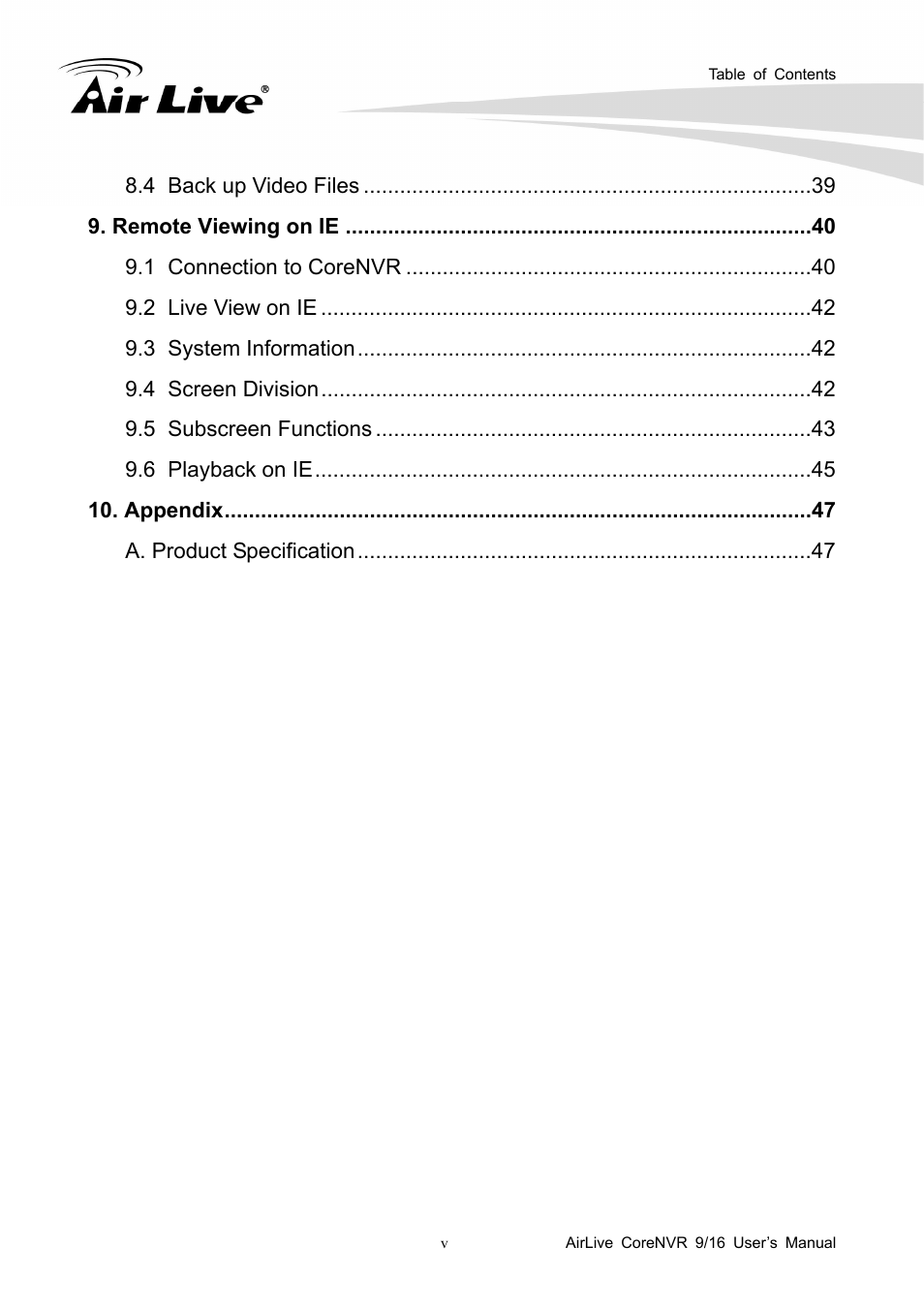 AirLive CoreNVR 9 User Manual | Page 6 / 55