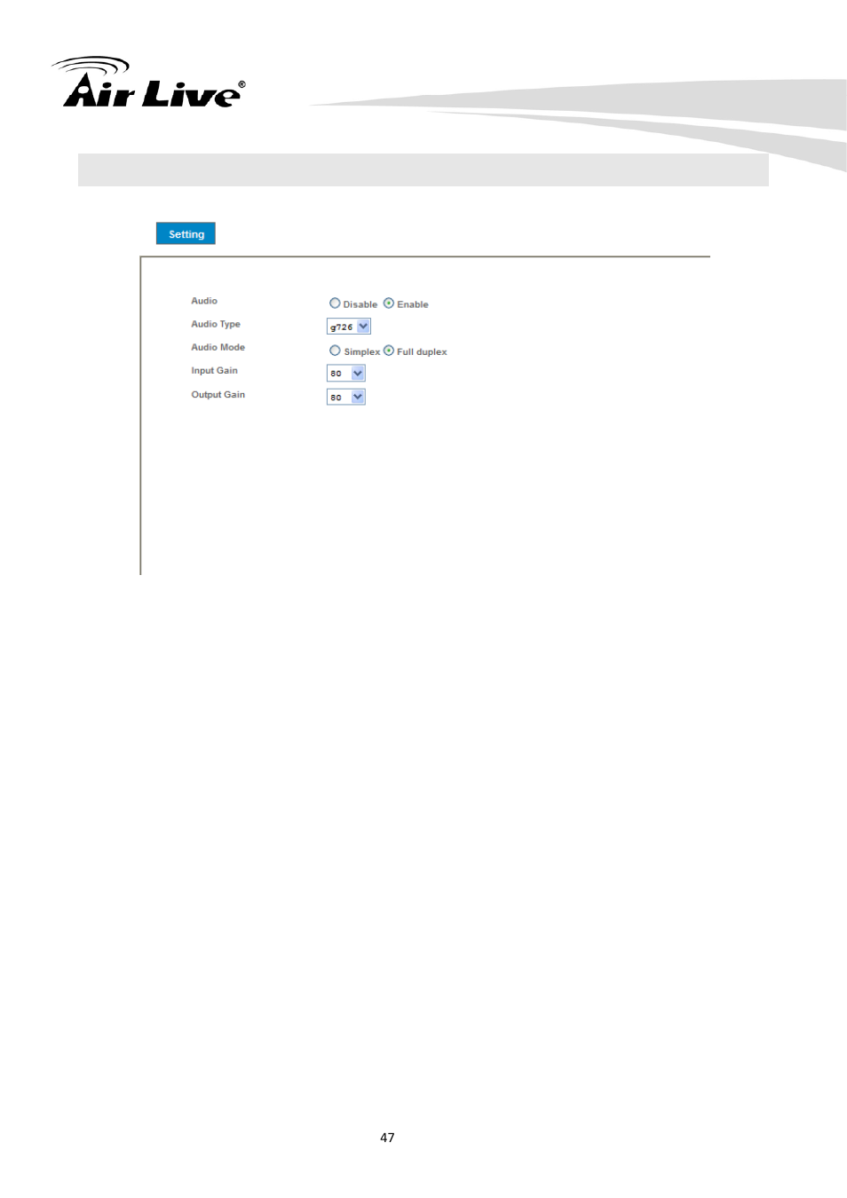 6 audio – audio parameters | AirLive CU-720PIR User Manual | Page 52 / 97