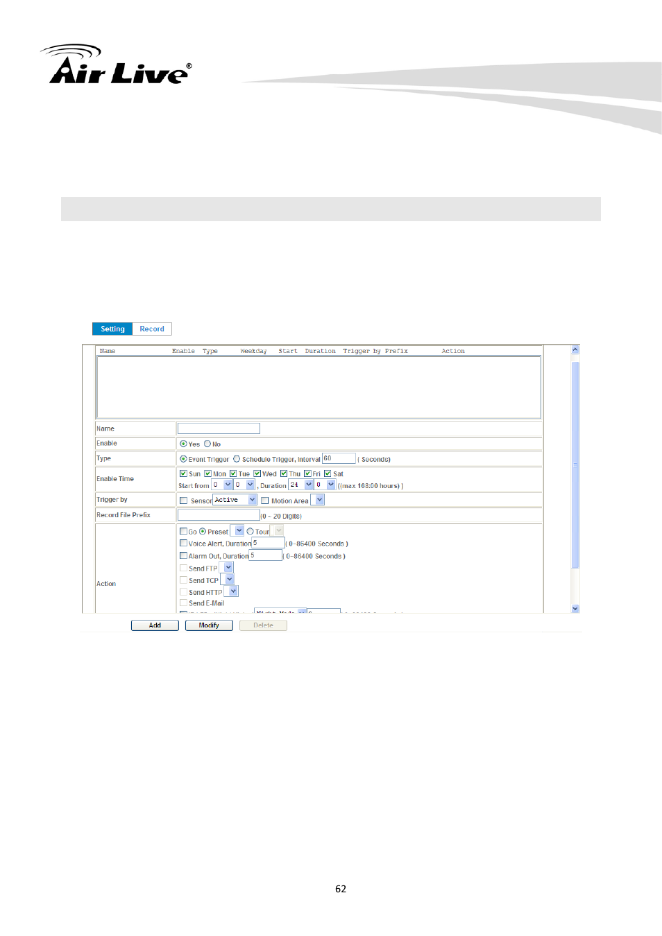 14 event schedule- configure the event schedule | AirLive CU-720PIR User Manual | Page 67 / 97