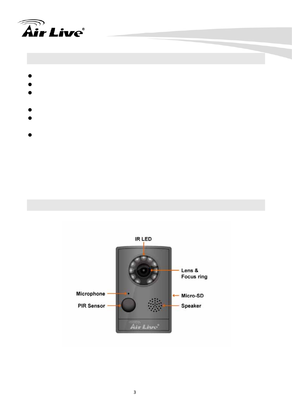 4 package contents, 5 physical description | AirLive CU-720PIR User Manual | Page 8 / 97