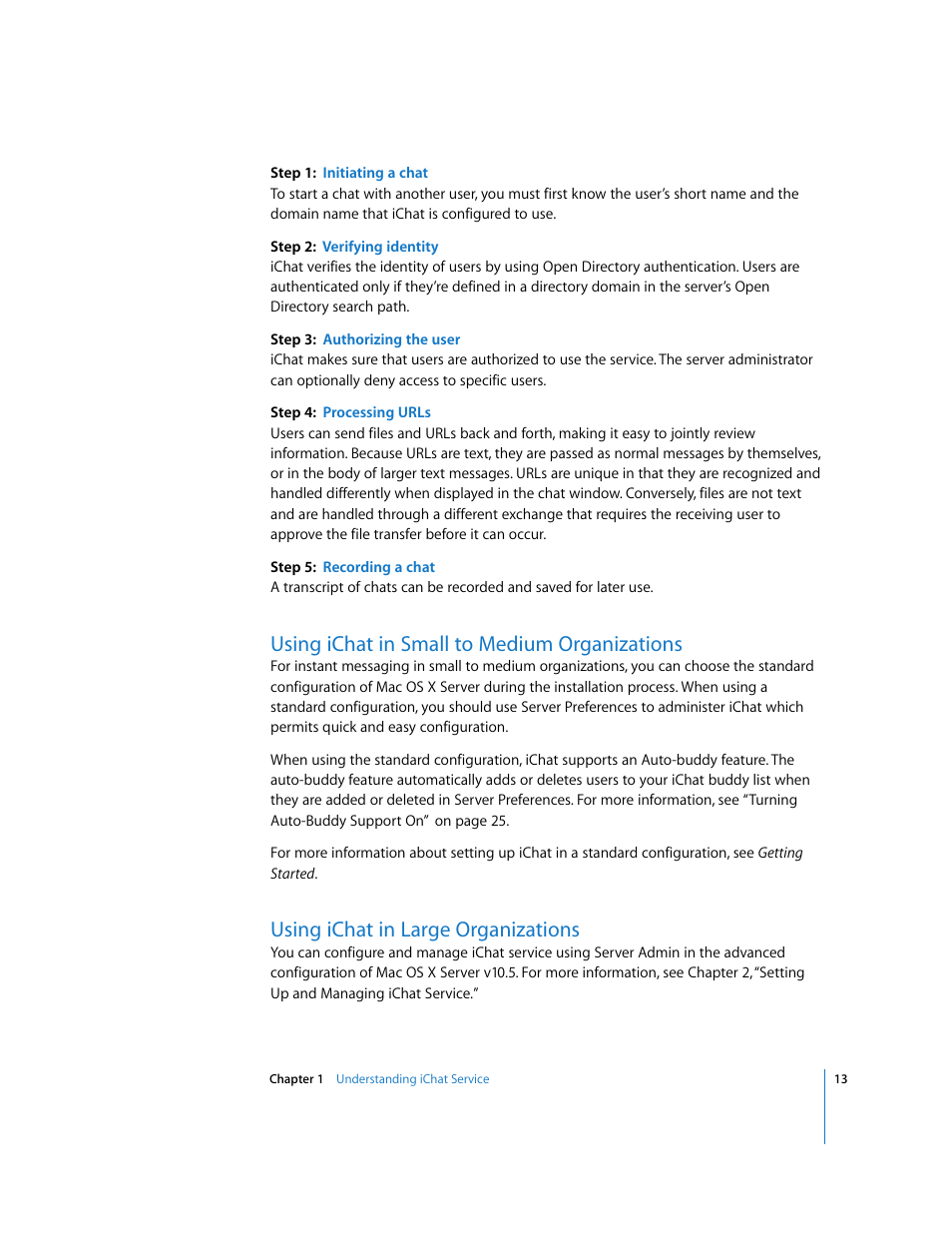 Using ichat in small to medium organizations, Using ichat in large organizations | Apple Mac OS User Manual | Page 13 / 42