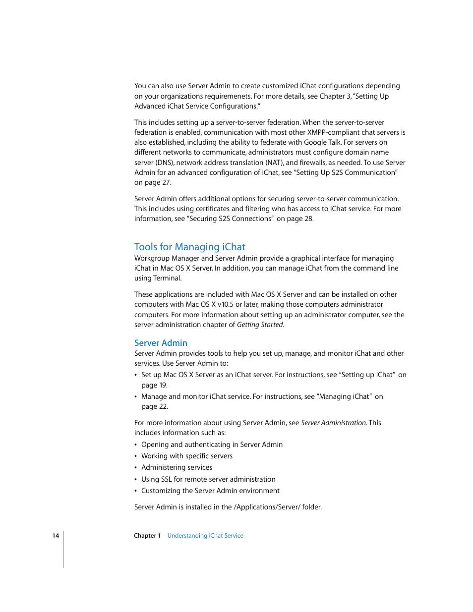 Tools for managing ichat, Server admin | Apple Mac OS User Manual | Page 14 / 42