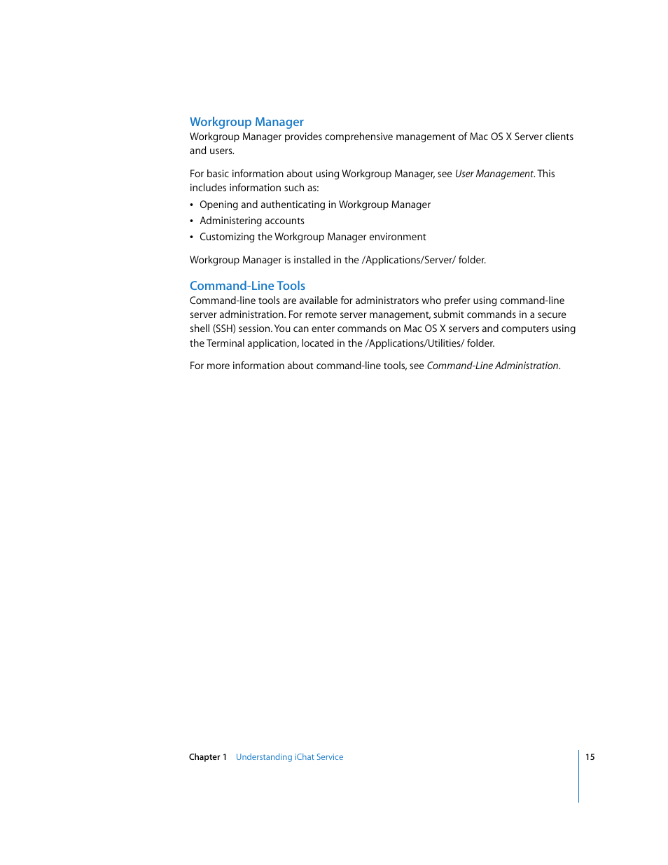 Workgroup manager, Command-line tools | Apple Mac OS User Manual | Page 15 / 42