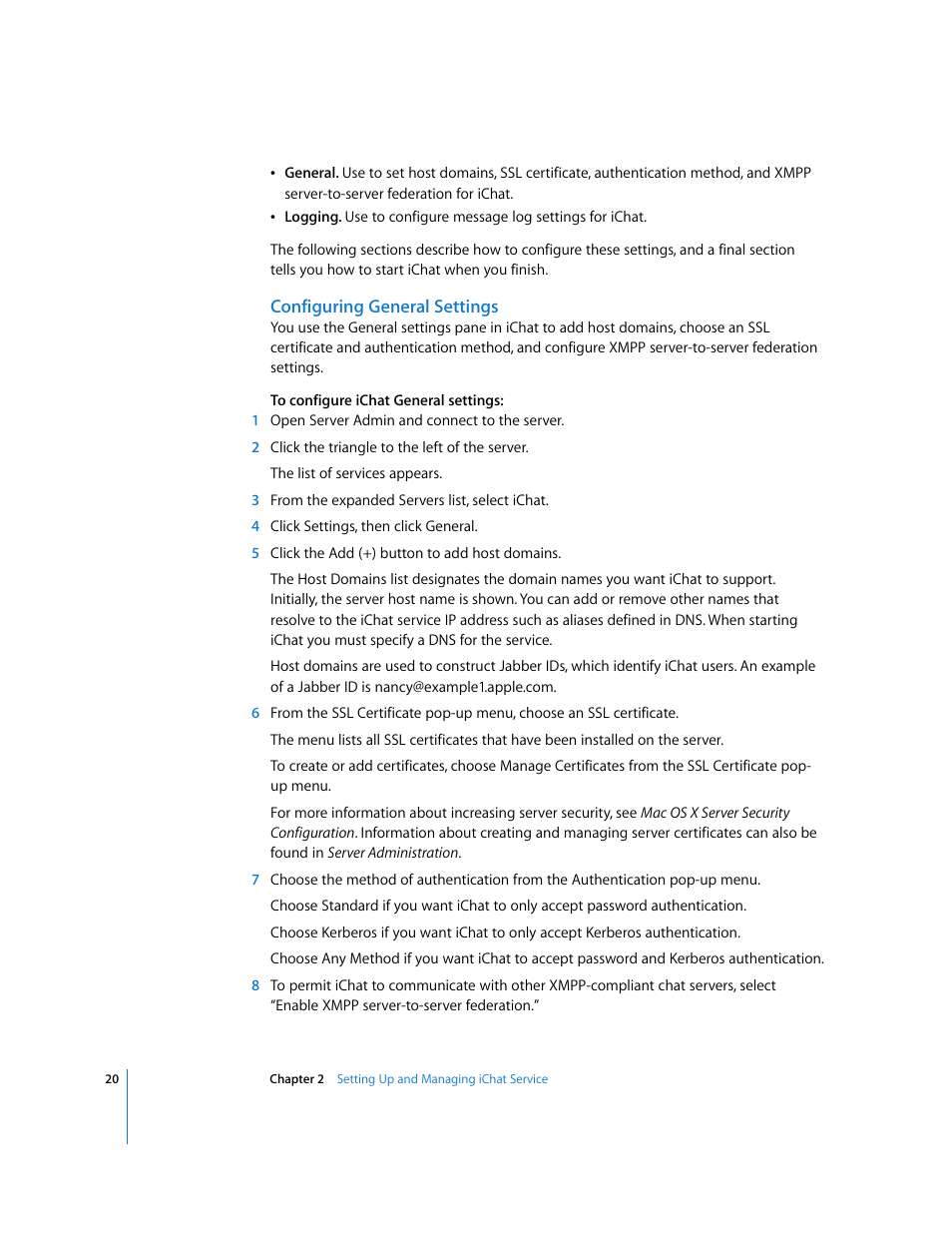 Configuring general settings | Apple Mac OS User Manual | Page 20 / 42