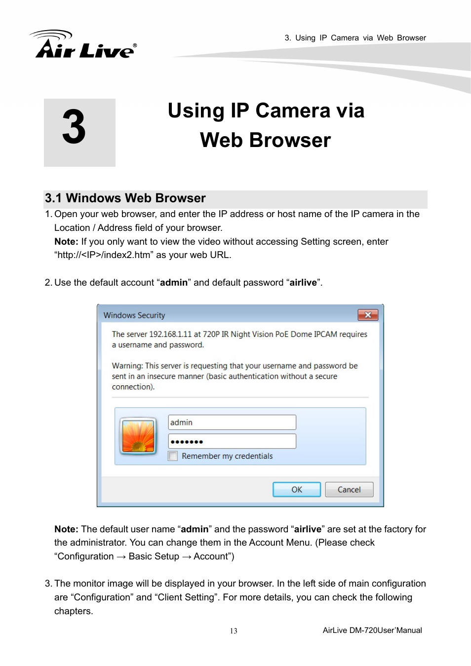 Using ip camera via web browser, 1 windows web browser | AirLive DM-720 User Manual | Page 18 / 61