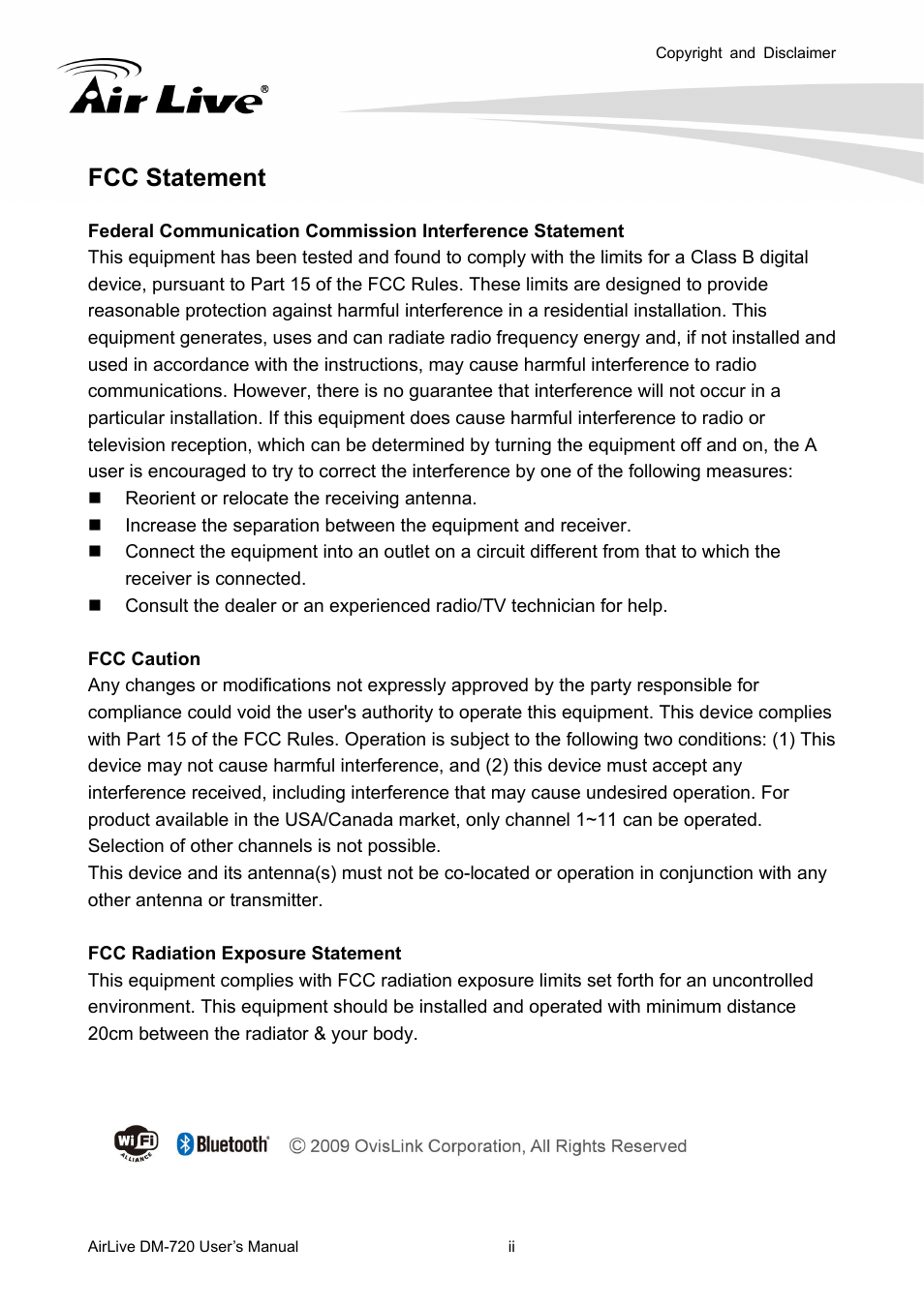 Fcc statement | AirLive DM-720 User Manual | Page 3 / 61