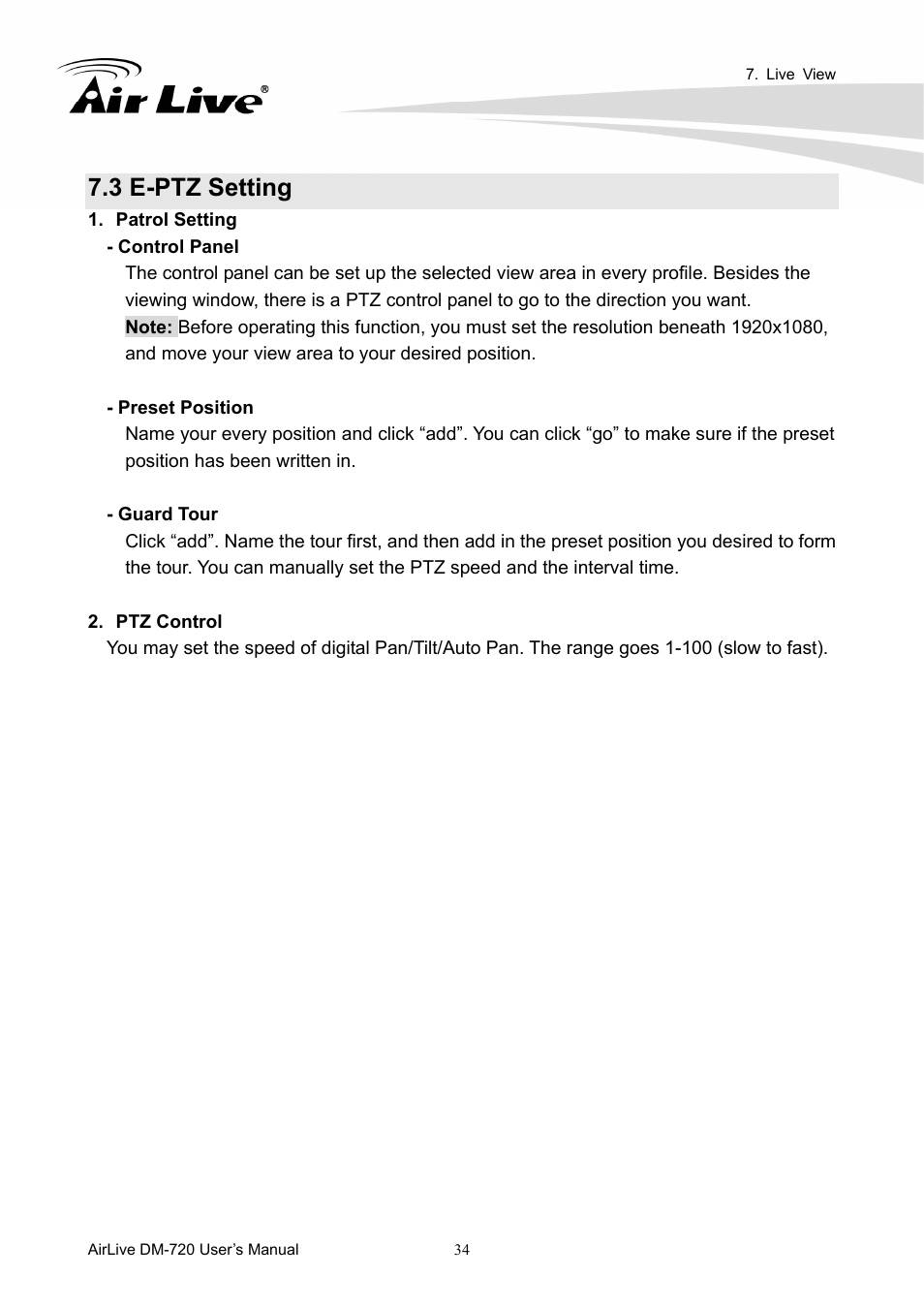 3 e-ptz setting | AirLive DM-720 User Manual | Page 39 / 61
