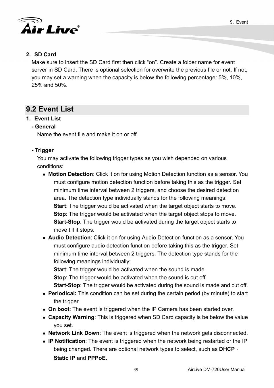 2 event list | AirLive DM-720 User Manual | Page 44 / 61