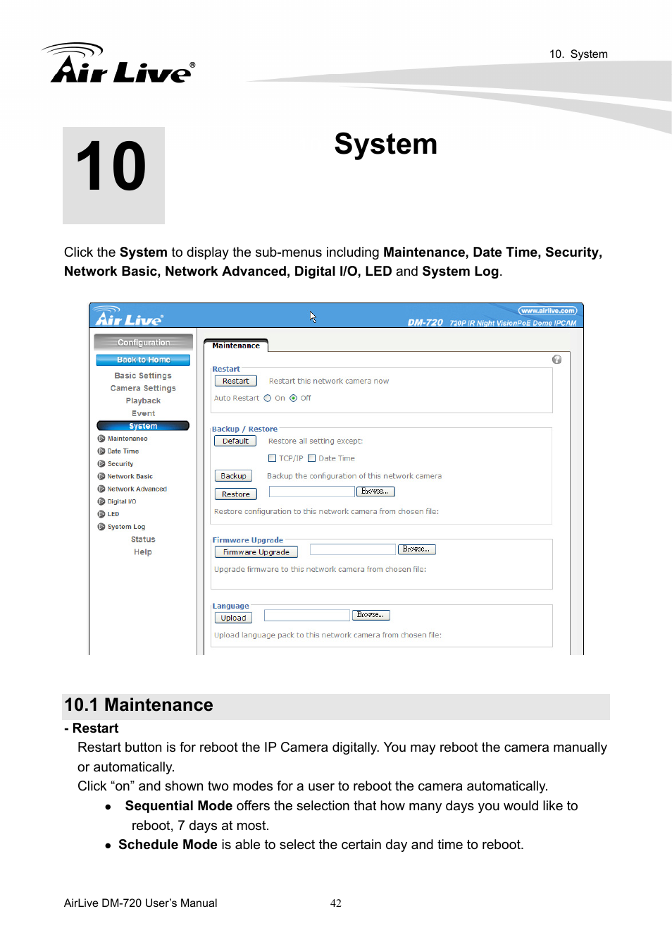 System, 1 maintenance | AirLive DM-720 User Manual | Page 47 / 61