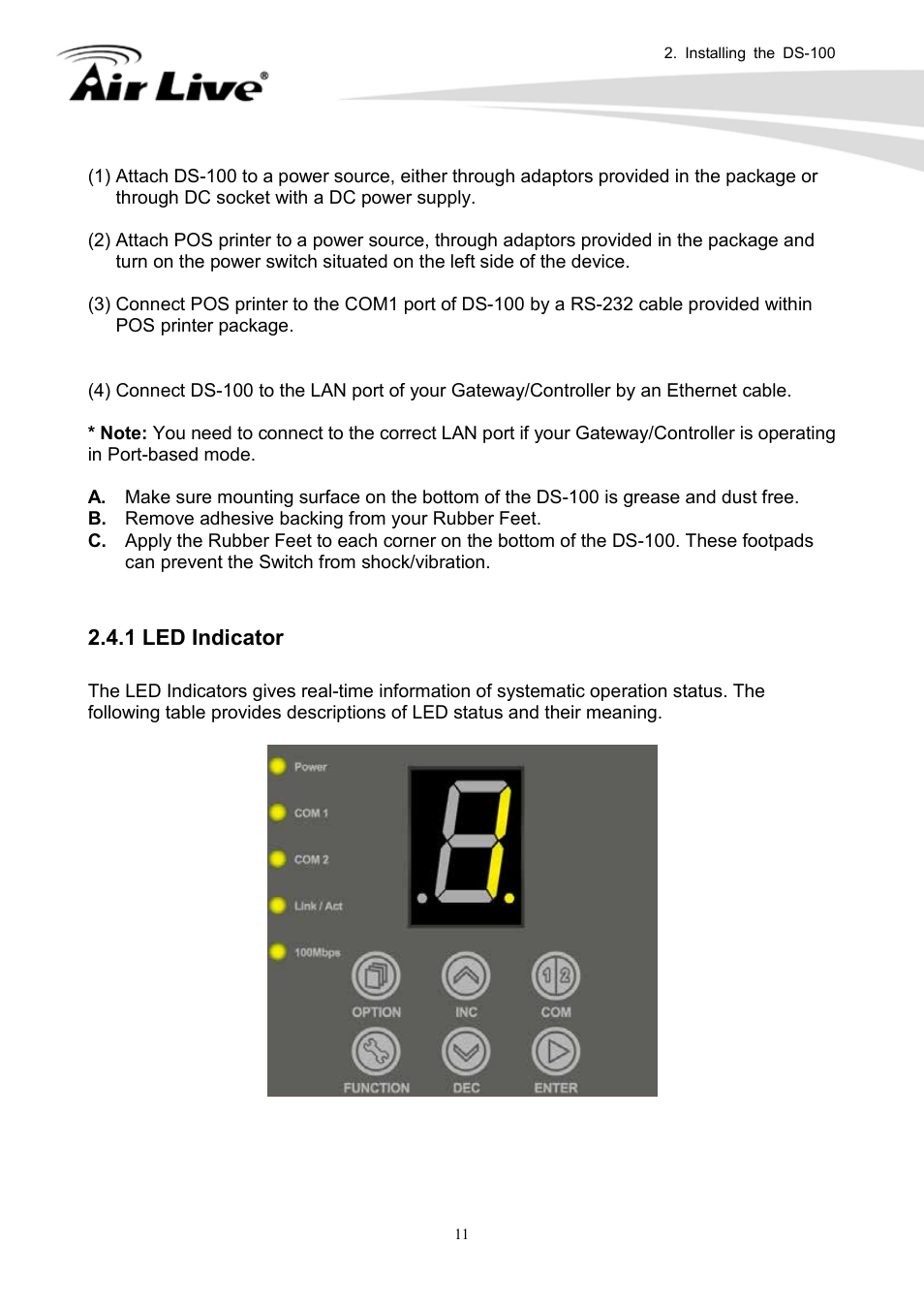 1 led indicator | AirLive DS-100 User Manual | Page 13 / 34