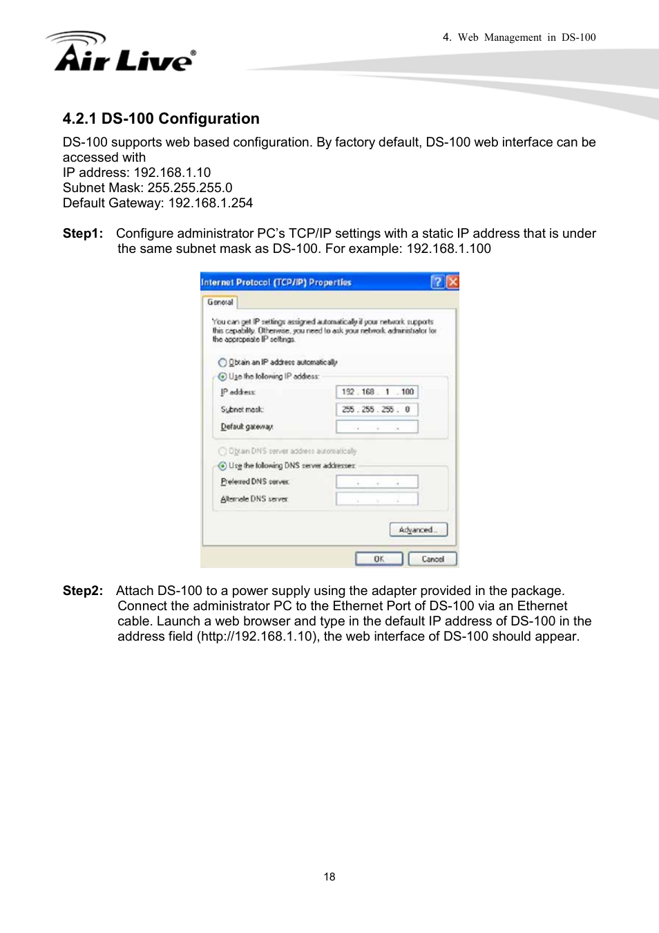 1 ds-100 configuration | AirLive DS-100 User Manual | Page 20 / 34