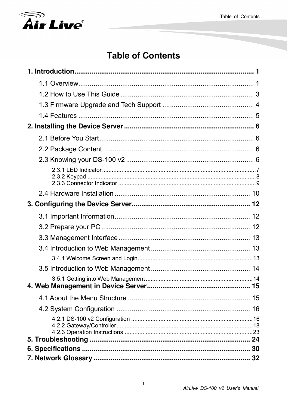 AirLive DS-100 v2 User Manual | Page 3 / 36