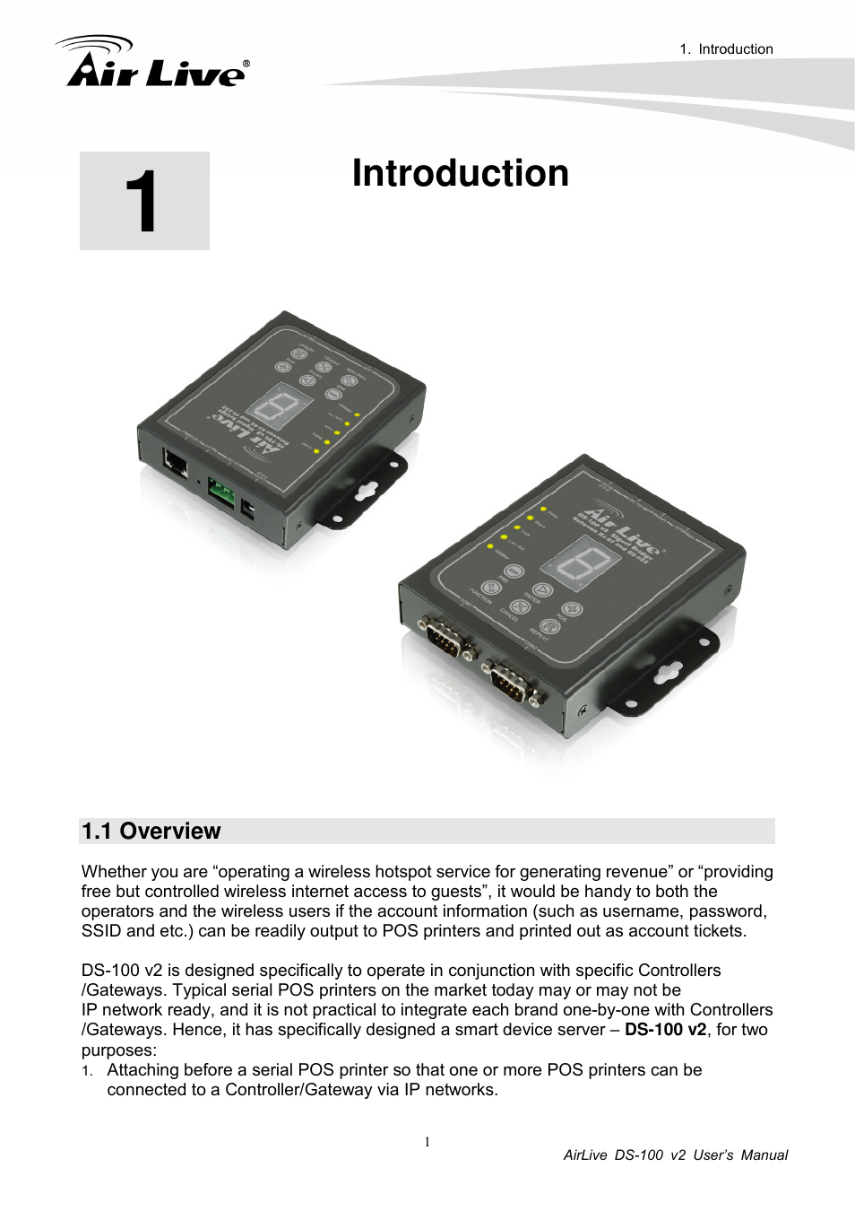 Introduction, 1 overview | AirLive DS-100 v2 User Manual | Page 4 / 36