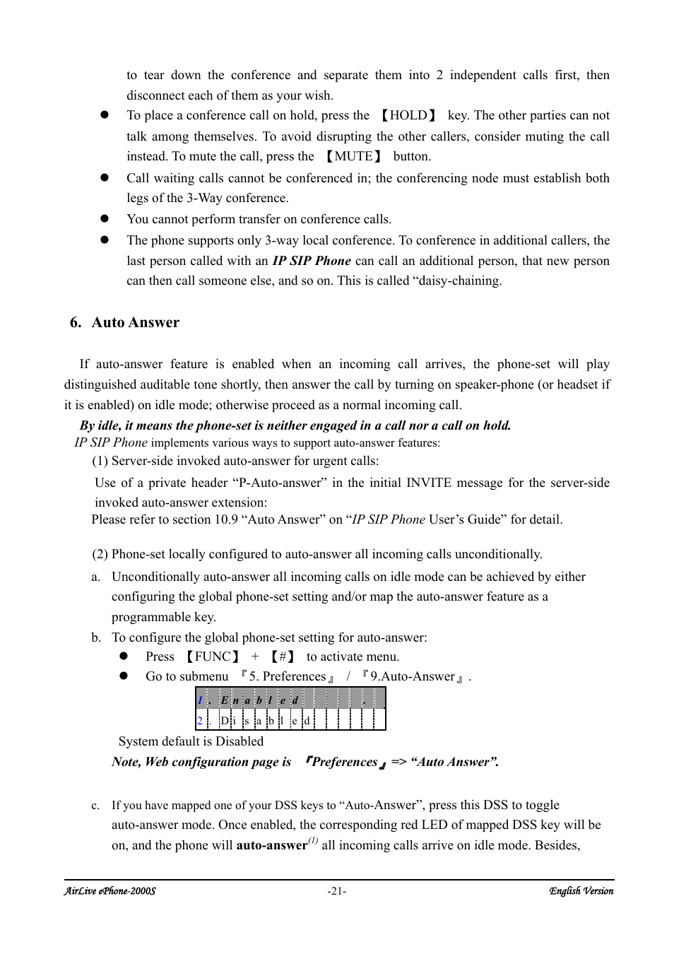 Auto answer | AirLive ePhone-2000S User Manual | Page 25 / 26