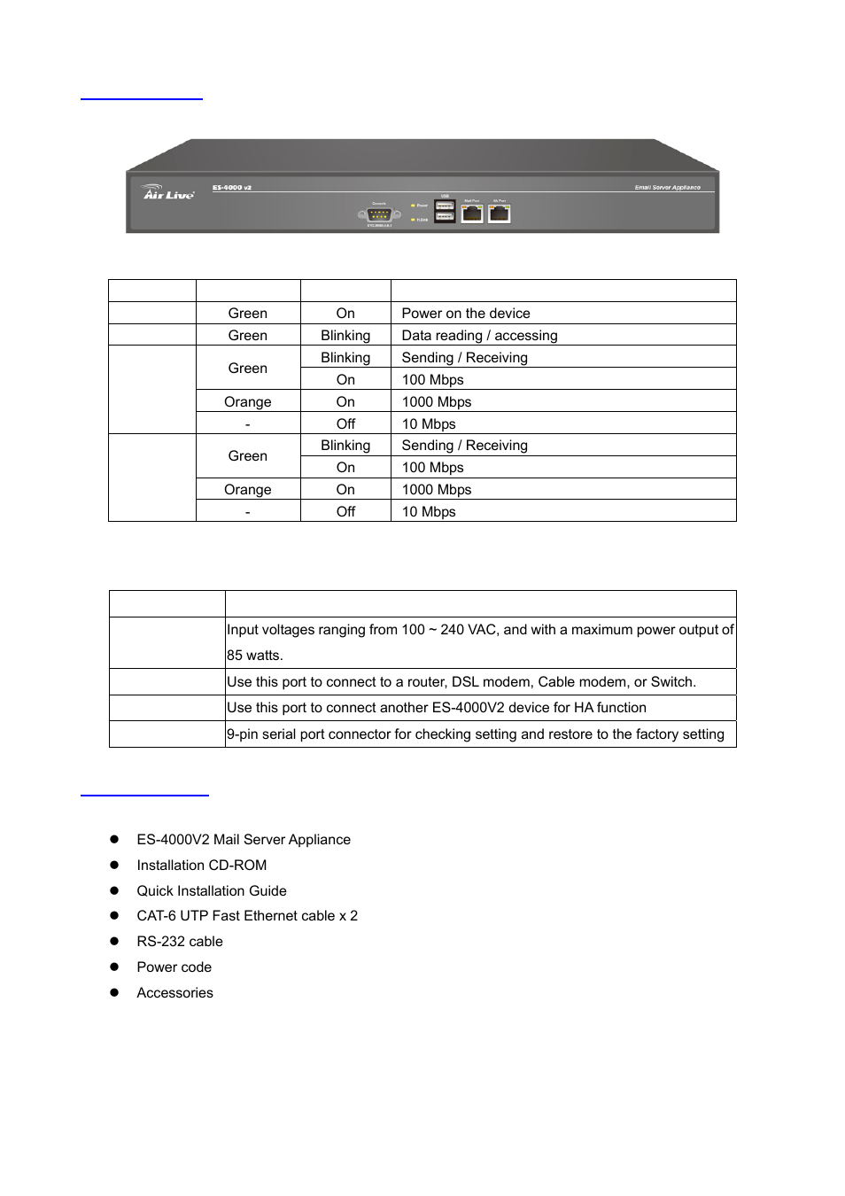 2 front panel, 3 packing list | AirLive ES-4000 v2 User Manual | Page 10 / 168