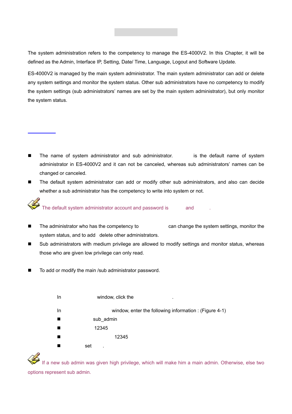 Chapter 4 system, 1 admin | AirLive ES-4000 v2 User Manual | Page 44 / 168