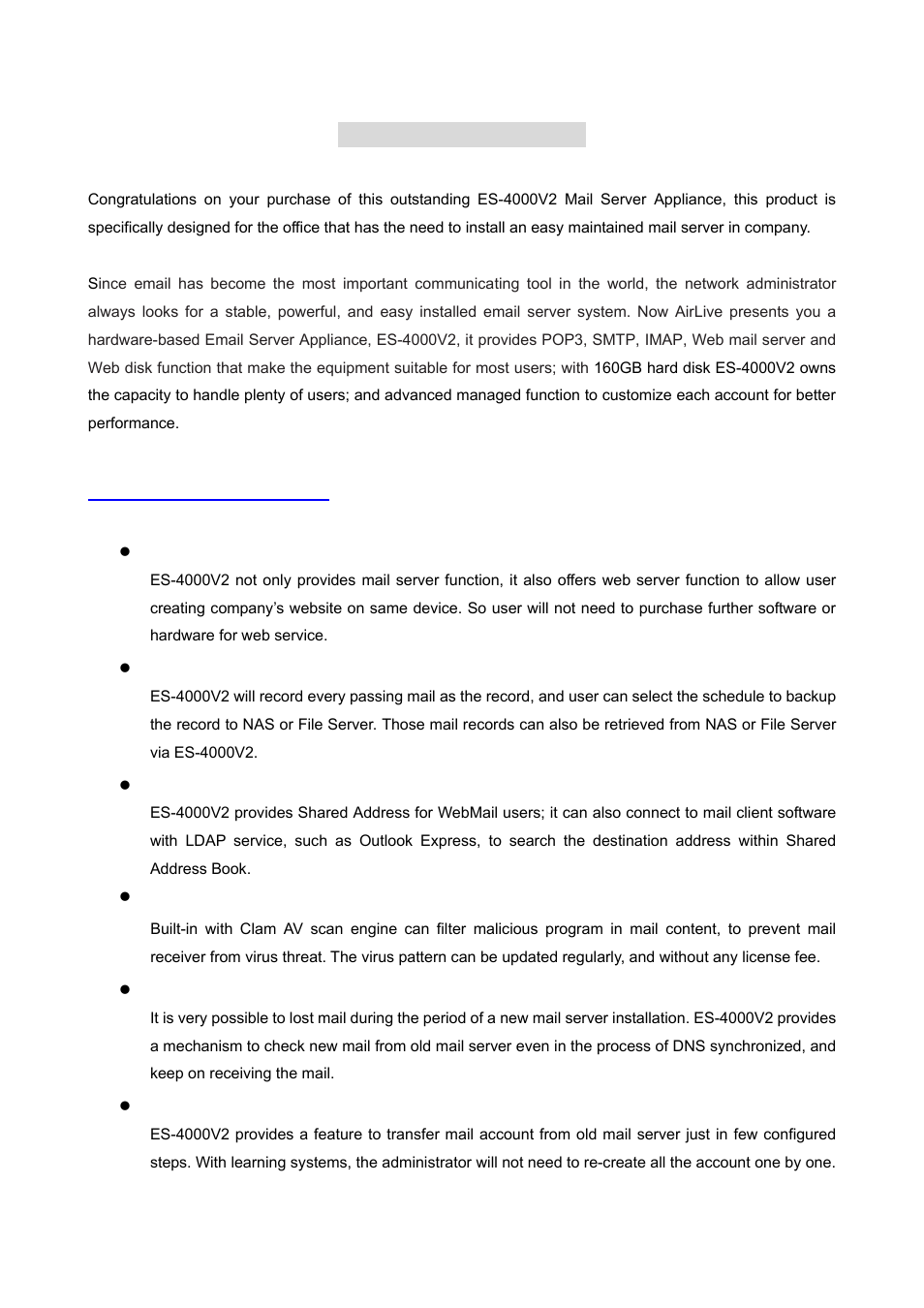 Chapter 1 introduction, 1 functions and features | AirLive ES-4000 v2 User Manual | Page 8 / 168