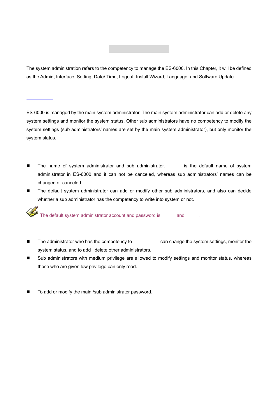 Chapter 3 system, 1 admin | AirLive ES-6000 User Manual | Page 15 / 221