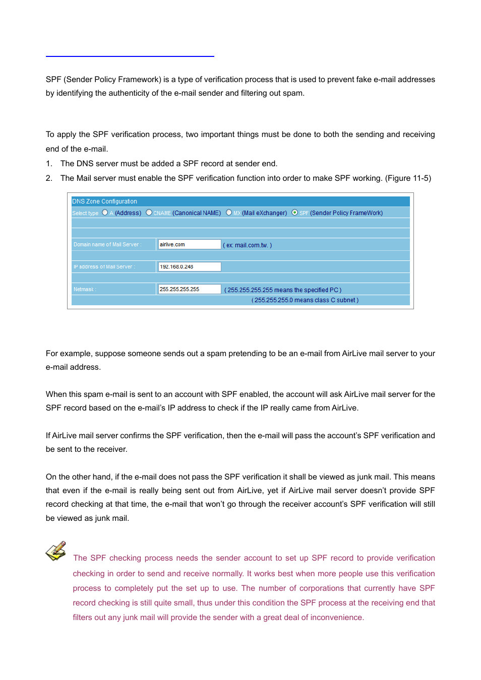 5 spf (sender policy framework) | AirLive ES-6000 User Manual | Page 192 / 221