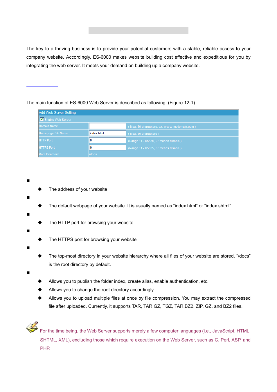 Chapter 12 web server setting, 1 setting | AirLive ES-6000 User Manual | Page 201 / 221