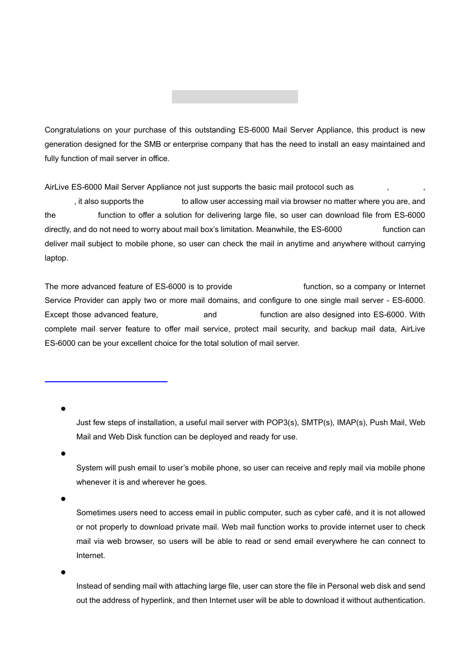 Chapter 1 introduction, 1 functions and features | AirLive ES-6000 User Manual | Page 6 / 221