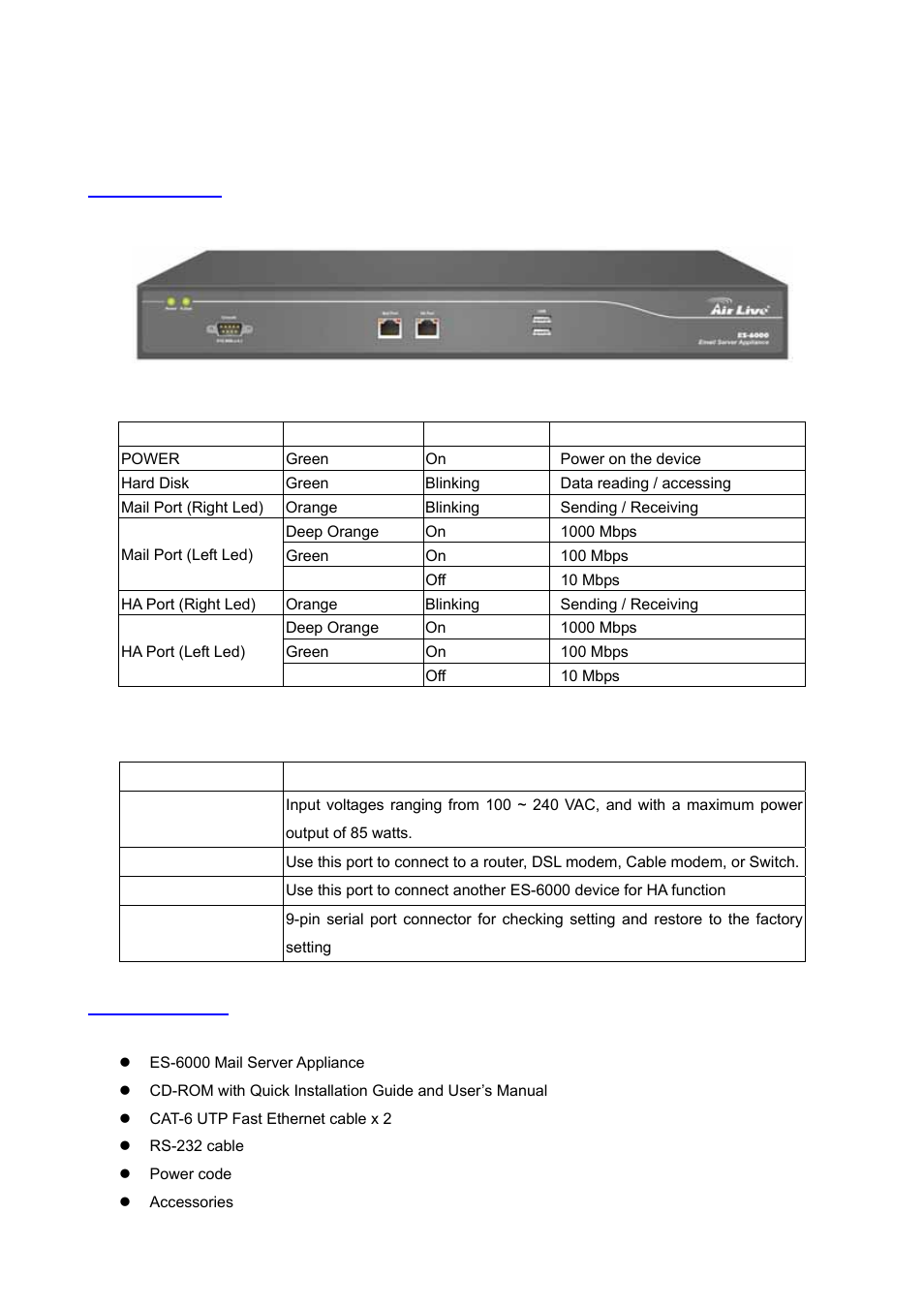 2 front panel, 3 packing list | AirLive ES-6000 User Manual | Page 8 / 221