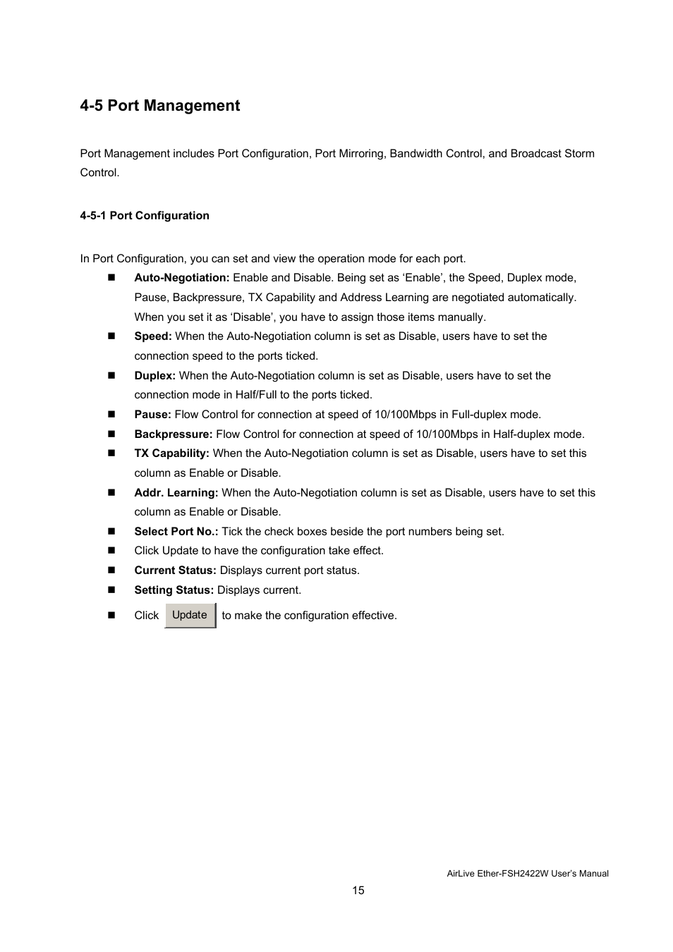 5 port management | AirLive Ether-FSH2422W User Manual | Page 21 / 55