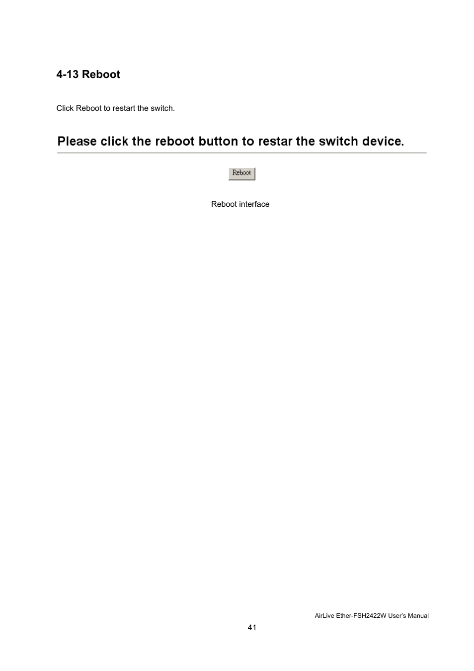 13 reboot | AirLive Ether-FSH2422W User Manual | Page 47 / 55