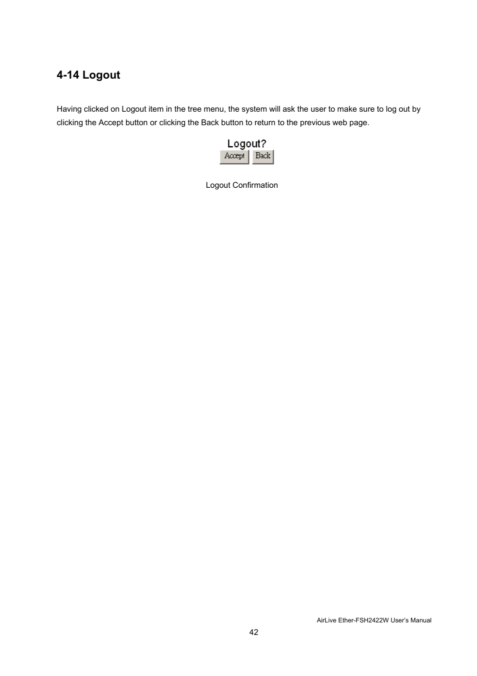 14 logout | AirLive Ether-FSH2422W User Manual | Page 48 / 55