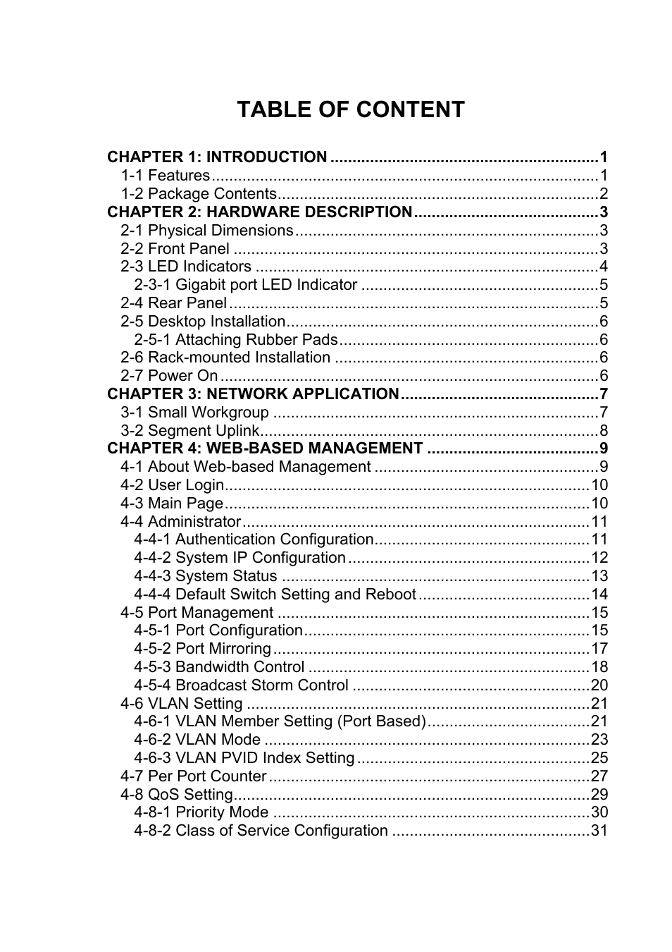 Table of content | AirLive Ether-FSH2422W User Manual | Page 5 / 55
